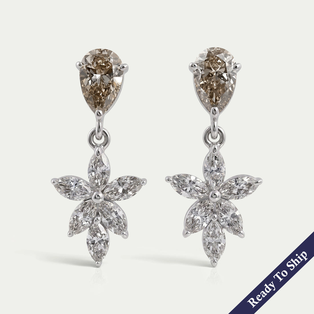 Olive Pear Lab Diamond Floral Drop Earrings Earrings