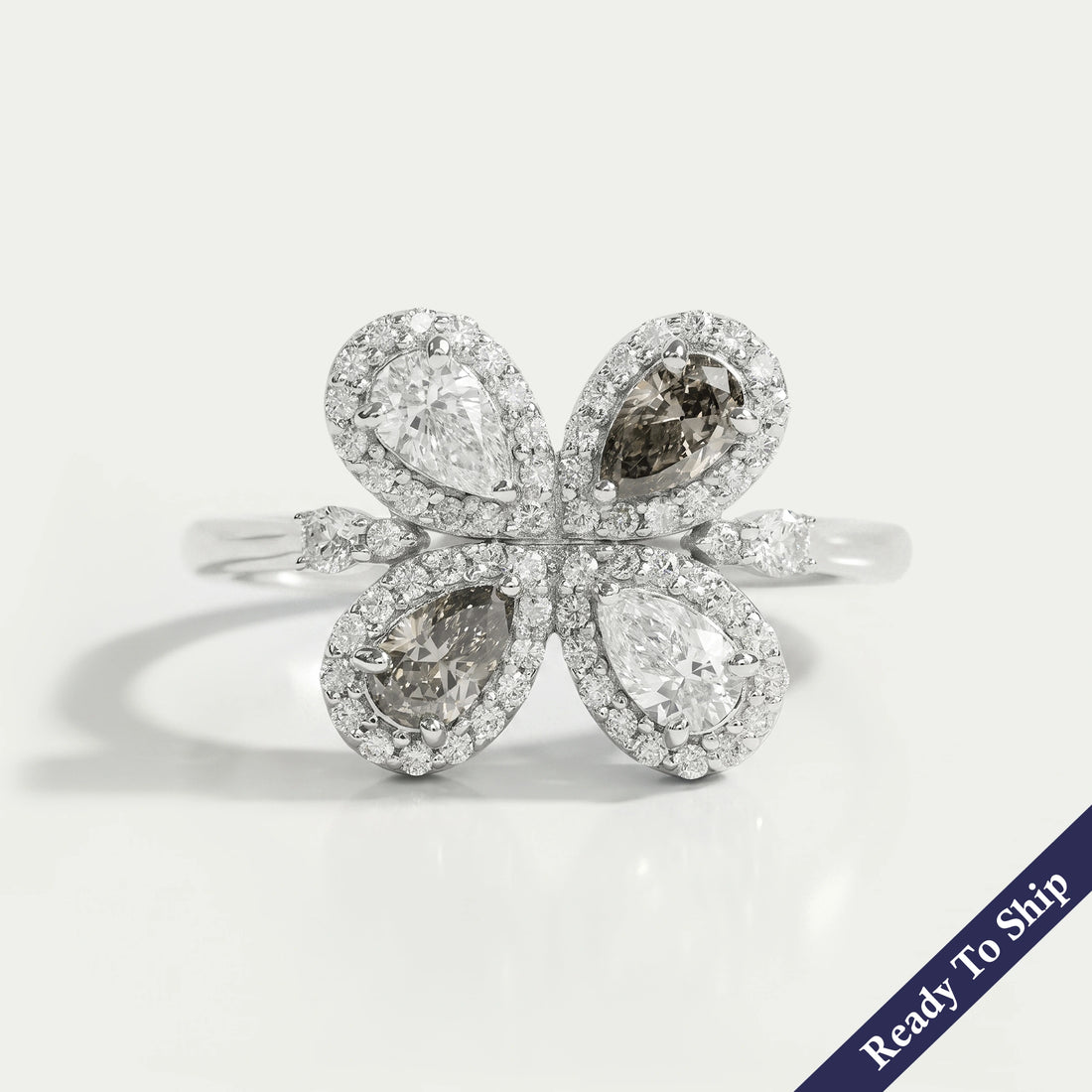 Olive Pear Shape Lab Diamond Floral Style Halo Ring Ring