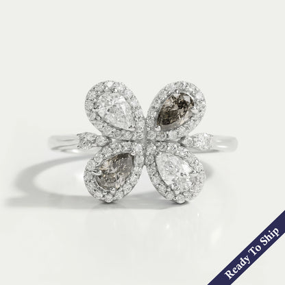 Olive Pear Shape Lab Diamond Floral Style Halo Ring Ring
