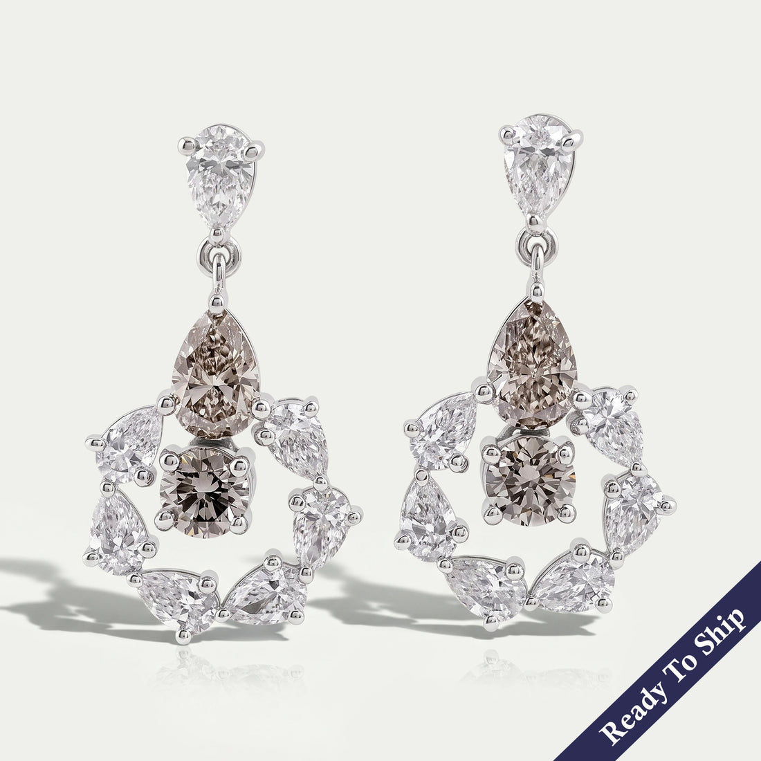 Olive Pear Diamond And Round Halo Drop Earrings Earrings
