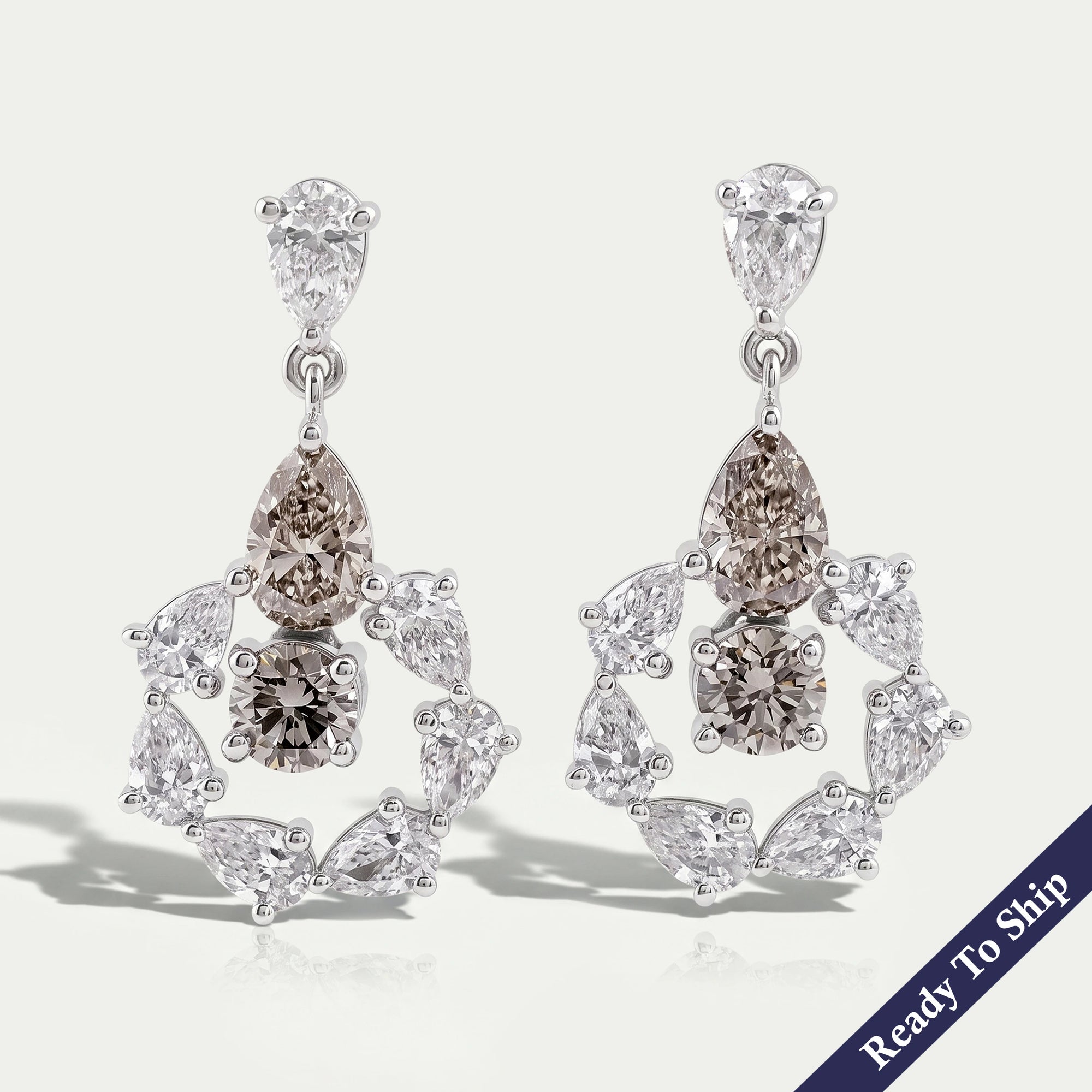 Olive Pear Diamond And Round Halo Drop Earrings Earrings