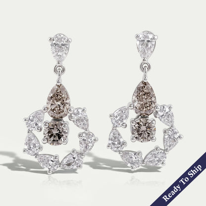 Olive Pear Diamond And Round Halo Drop Earrings Earrings