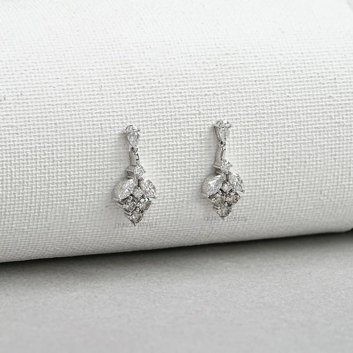 Olive Round Shape Cluster Diamond Earrings