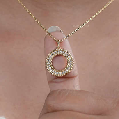 Lab Diamond Open Circle Double Beaded Border Pendant Necklaces