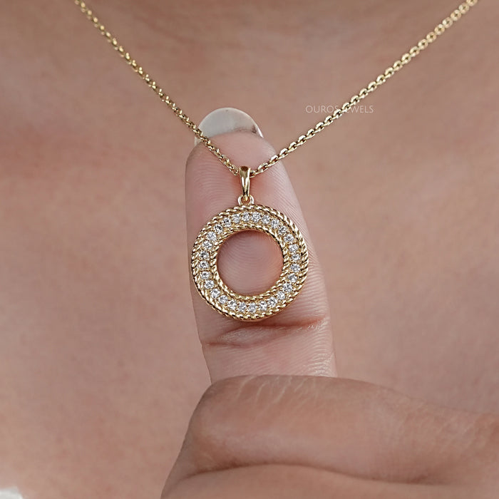Lab Diamond Open Circle Double Beaded Border Pendant