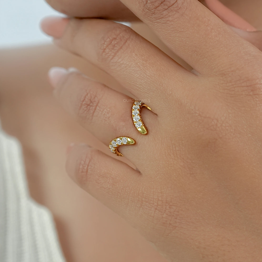 Open Cuff Lab Diamond Curved Wedding Band Ring