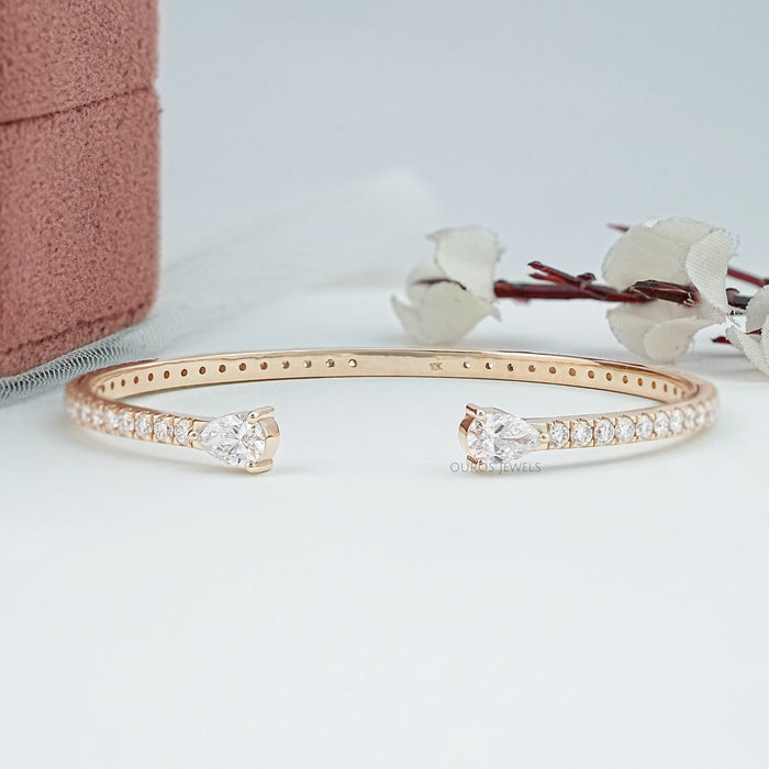 Open Cuff Pear And Round Lab Diamond Bangle