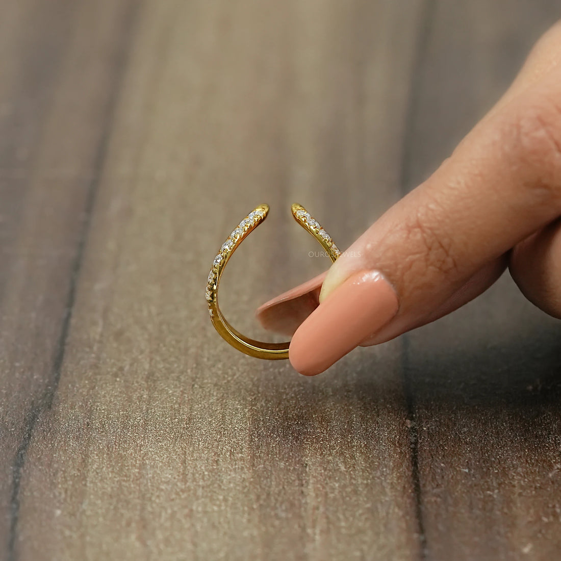 Open Cuff Lab Diamond Curved Wedding Band Ring