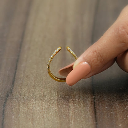 Open Cuff Lab Diamond Curved Wedding Band Ring