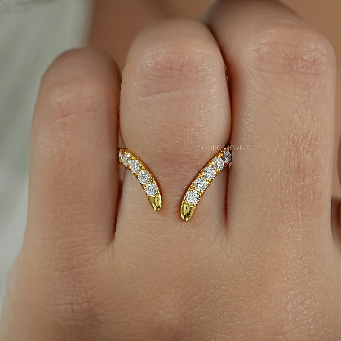 Open Cuff Lab Diamond Curved Wedding Band Ring