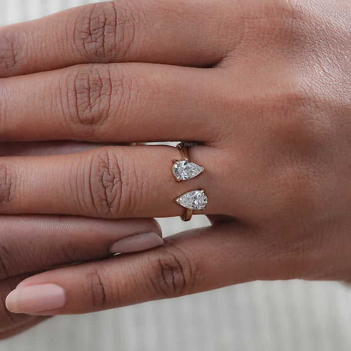 Two Stone Pear Lab Diamond Toi Et Moi Open Cuff  Ring
