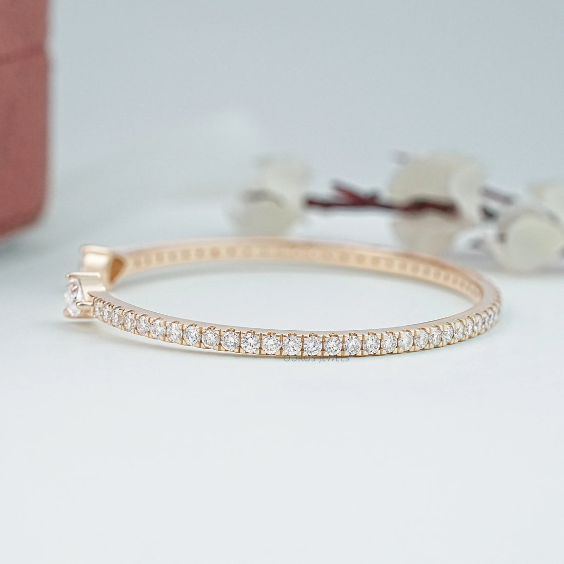 Open Cuff Pear And Round Lab Diamond Bangle Bracelet
