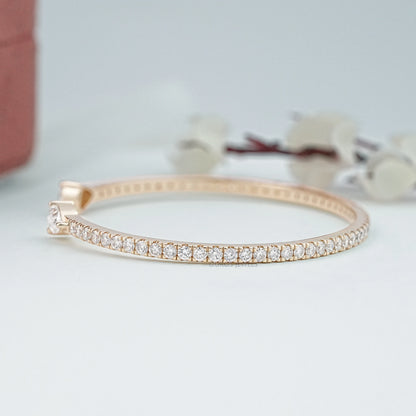 Open Cuff Pear And Round Lab Diamond Bangle Bracelet