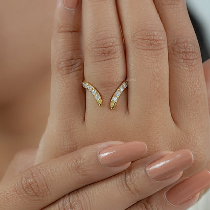Open Cuff Lab Diamond Curved Wedding Band Ring