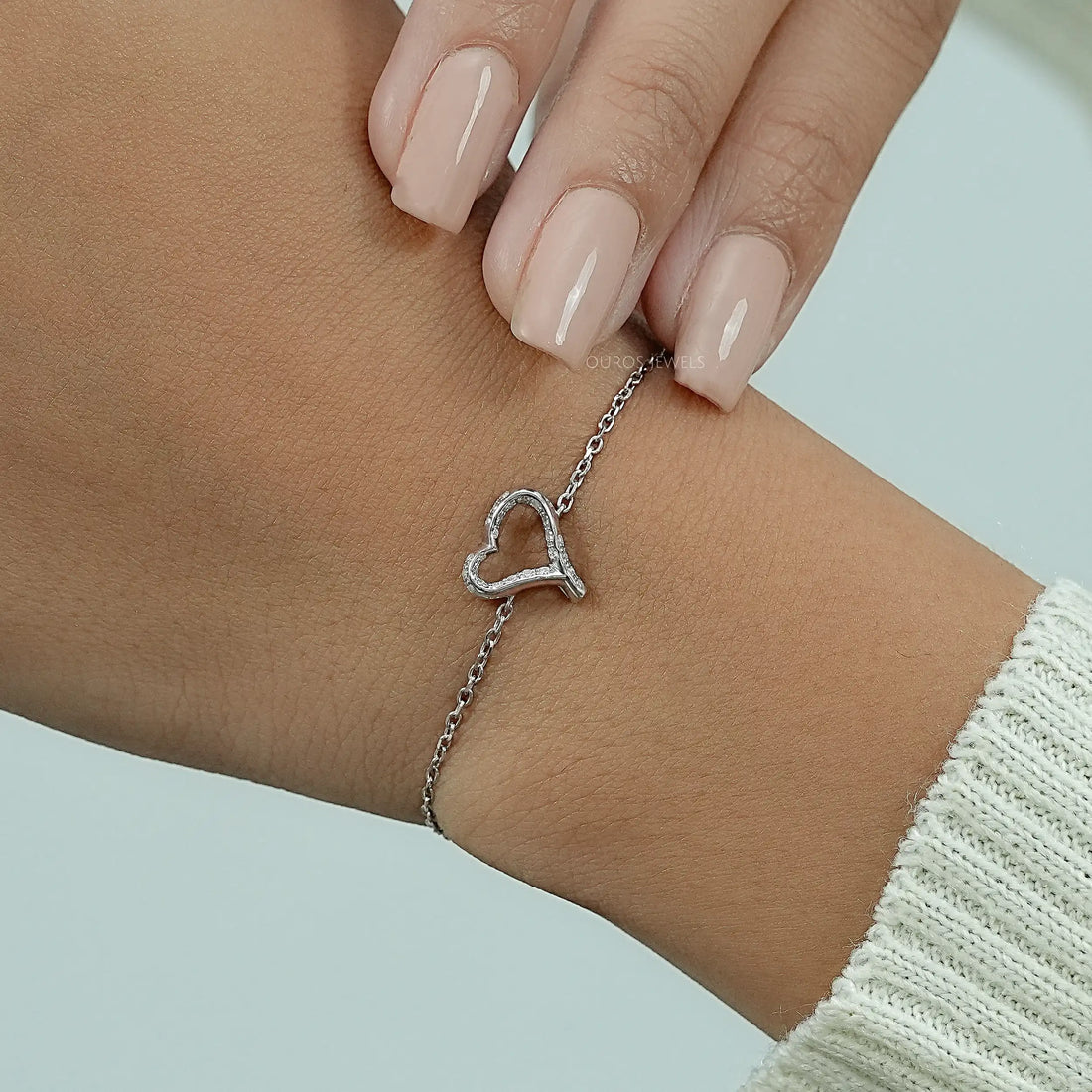 Open Heart Shape Round Diamond Chain Bracelet Bracelet