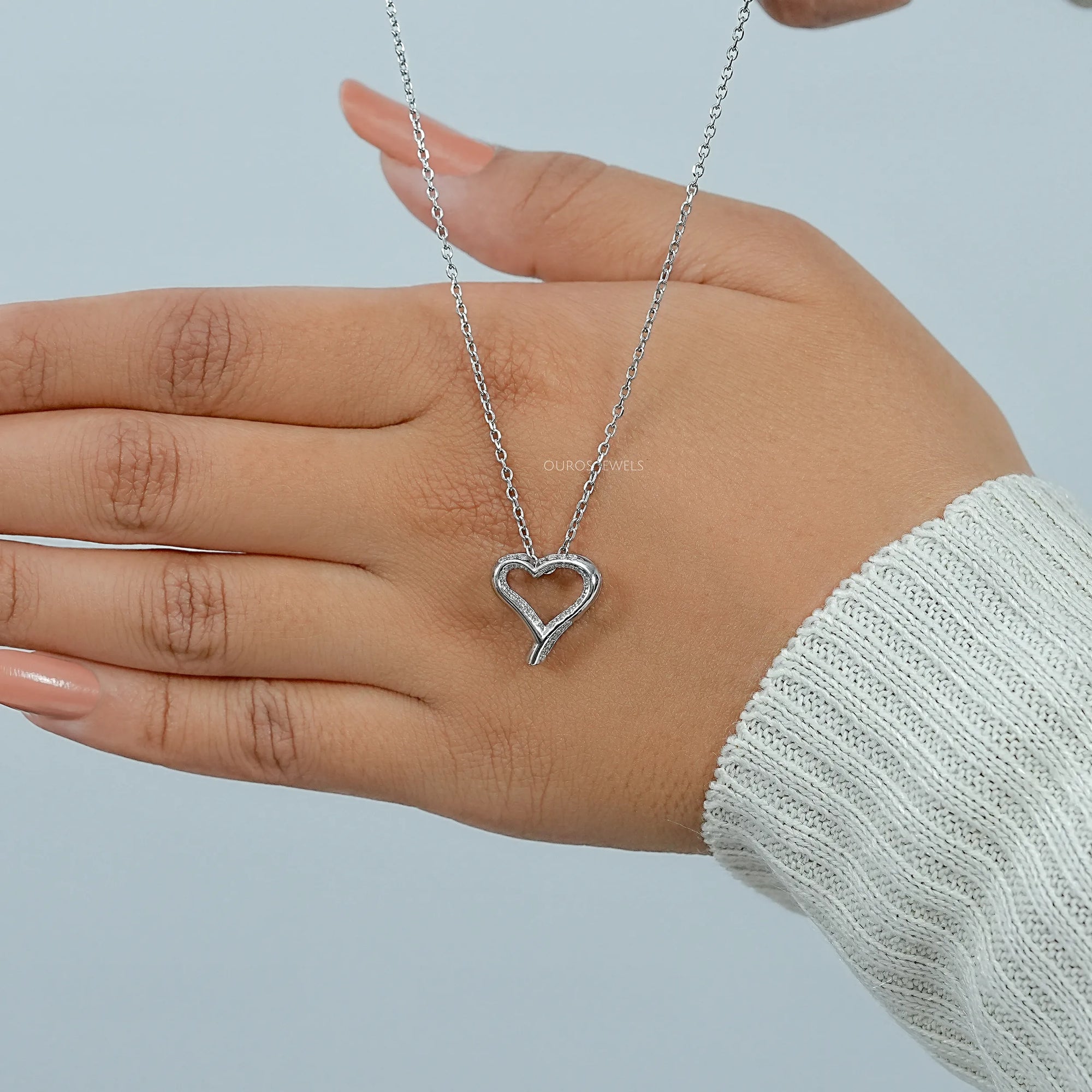 Open Heart Round Lab Diamond Pendant Necklaces