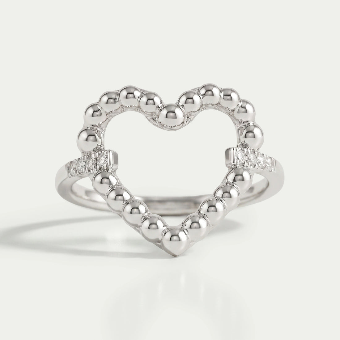 Open Heart Shape Round Diamond Bubble Ring Ring