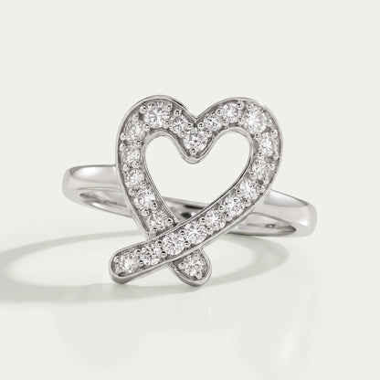 Round Diamond Open Heart Shape Ring Ring