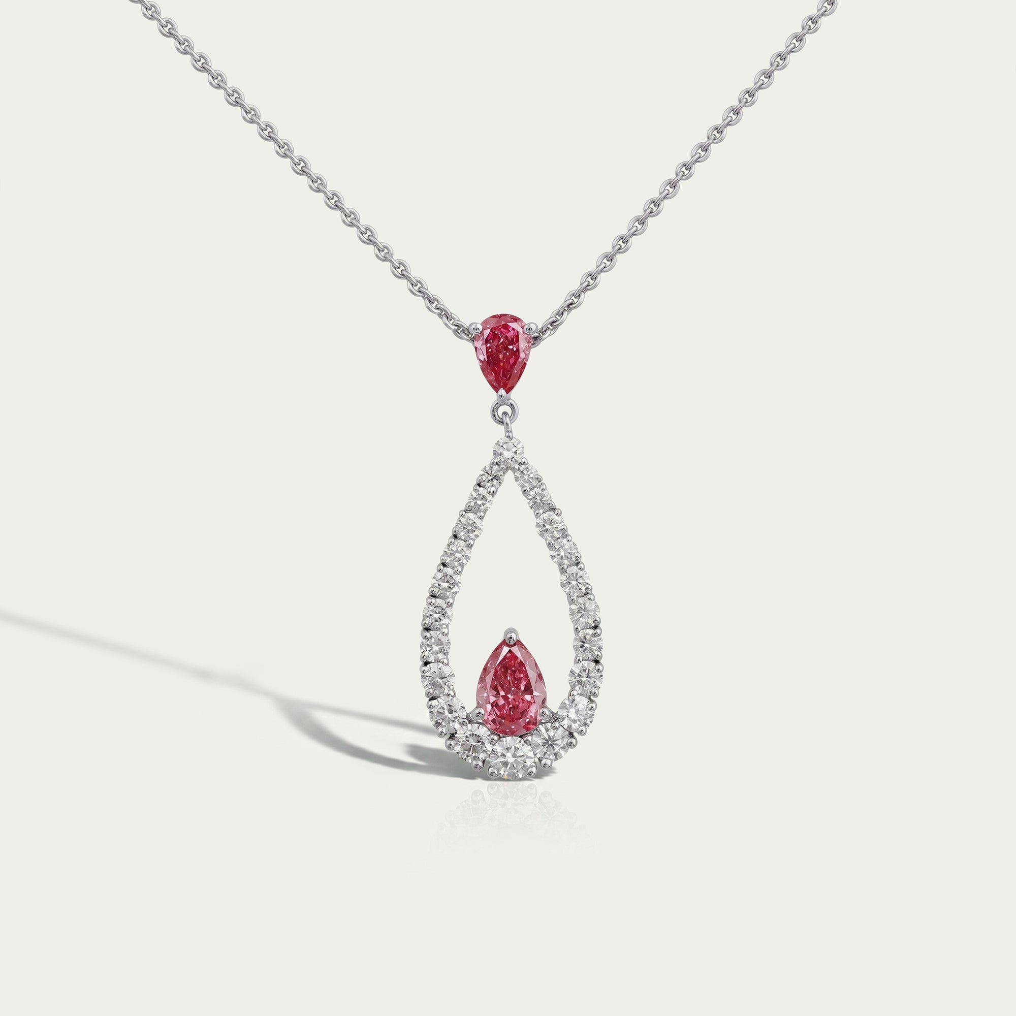 Open Pear Shape Pink Lab Diamond Pendant Necklaces