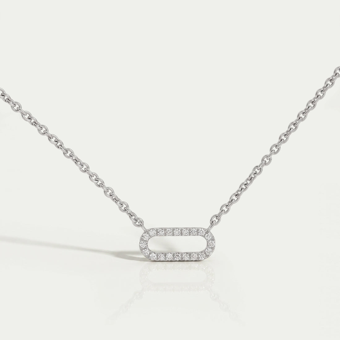 Open Rectangle Round Lab Diamond Link Pendant Necklaces