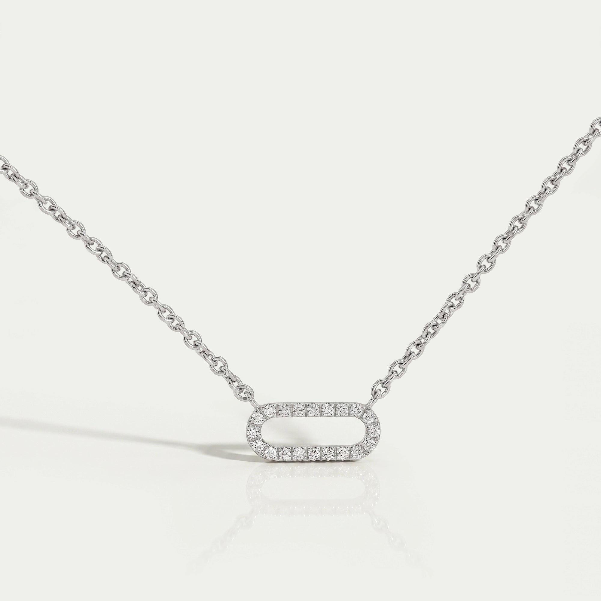 Open Rectangle Round Lab Diamond Link Pendant Necklaces