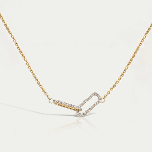 Open Rectangle Round Diamond Paperclip Pendant Necklaces