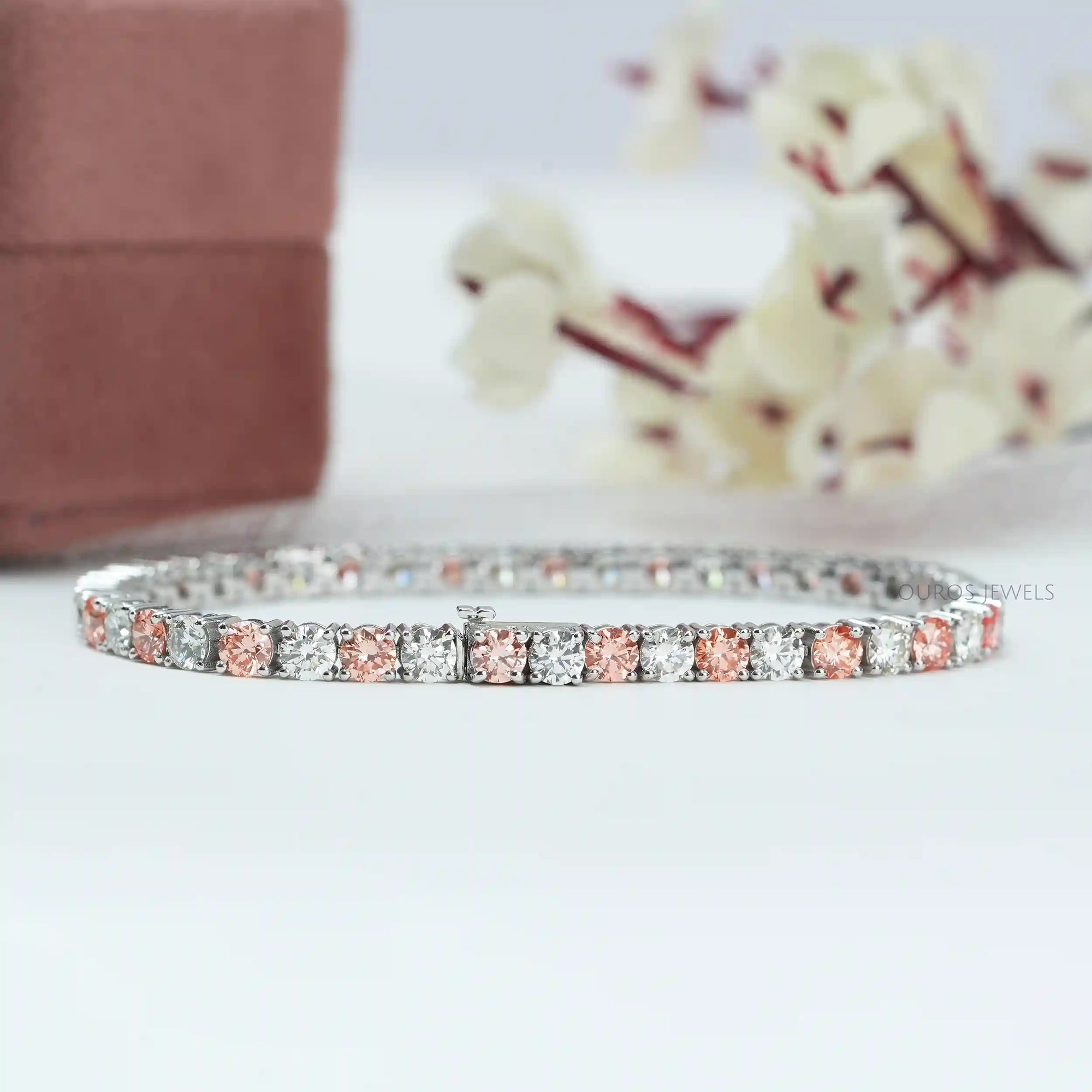 3.80 MM Fancy Color Round Cut Diamond Tennis Bracelet Orange_EF VS Bracelet