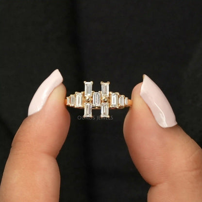 Baguette Cut Lab Diamond Cluster Anniversary Ring