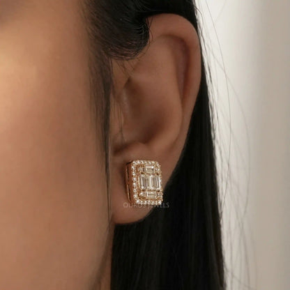 Baguette And Round Cut Lab Diamond Halo Stud Earrings Earrings