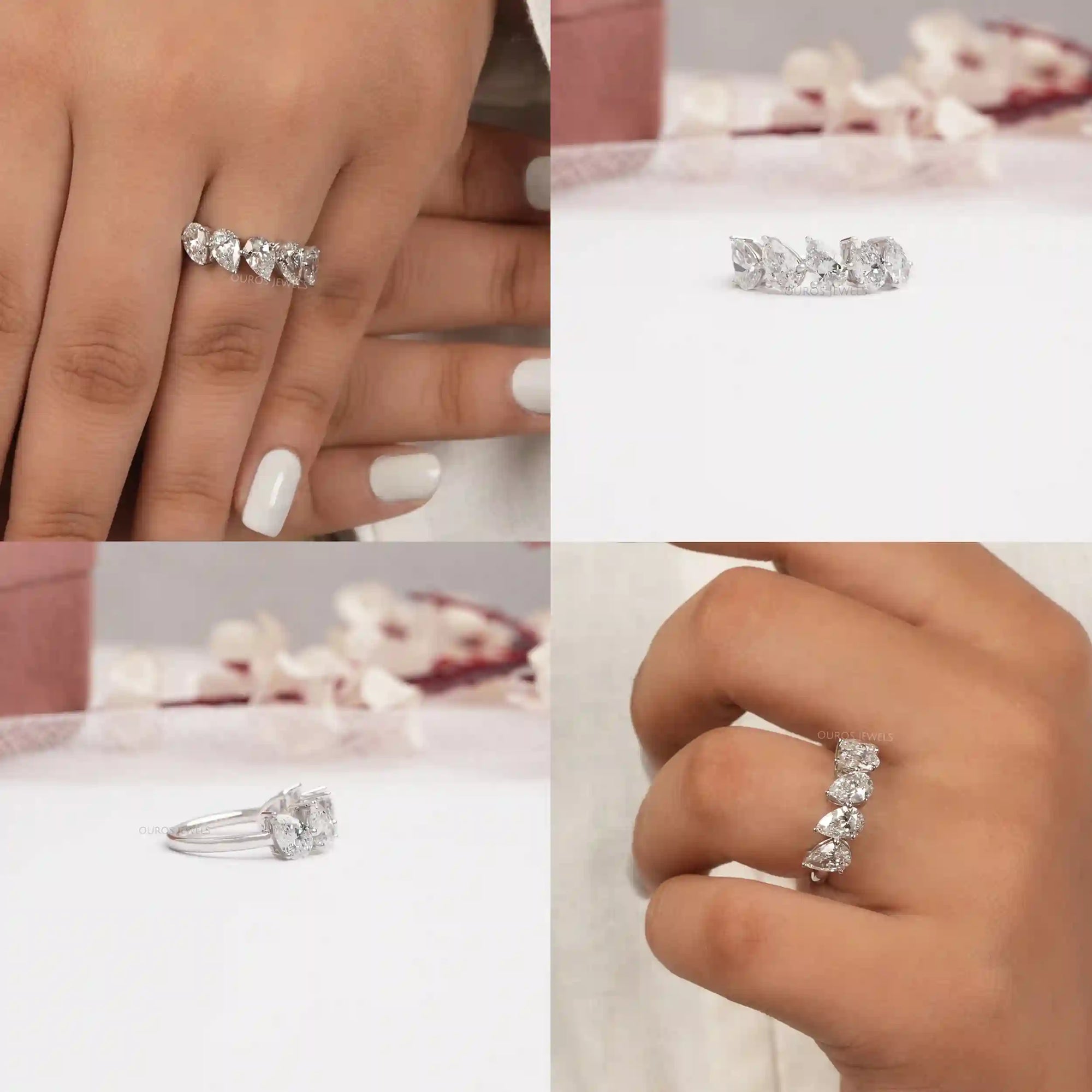 Pear Cut Five Stone Lab Grown Diamond Dainty Ring