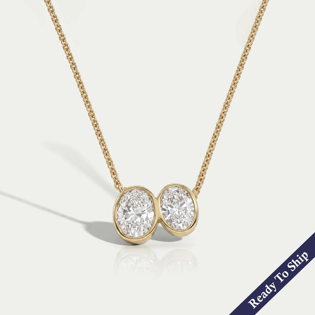 Duo Oval Diamond Bezel Toi Et Moi Pendant Necklaces