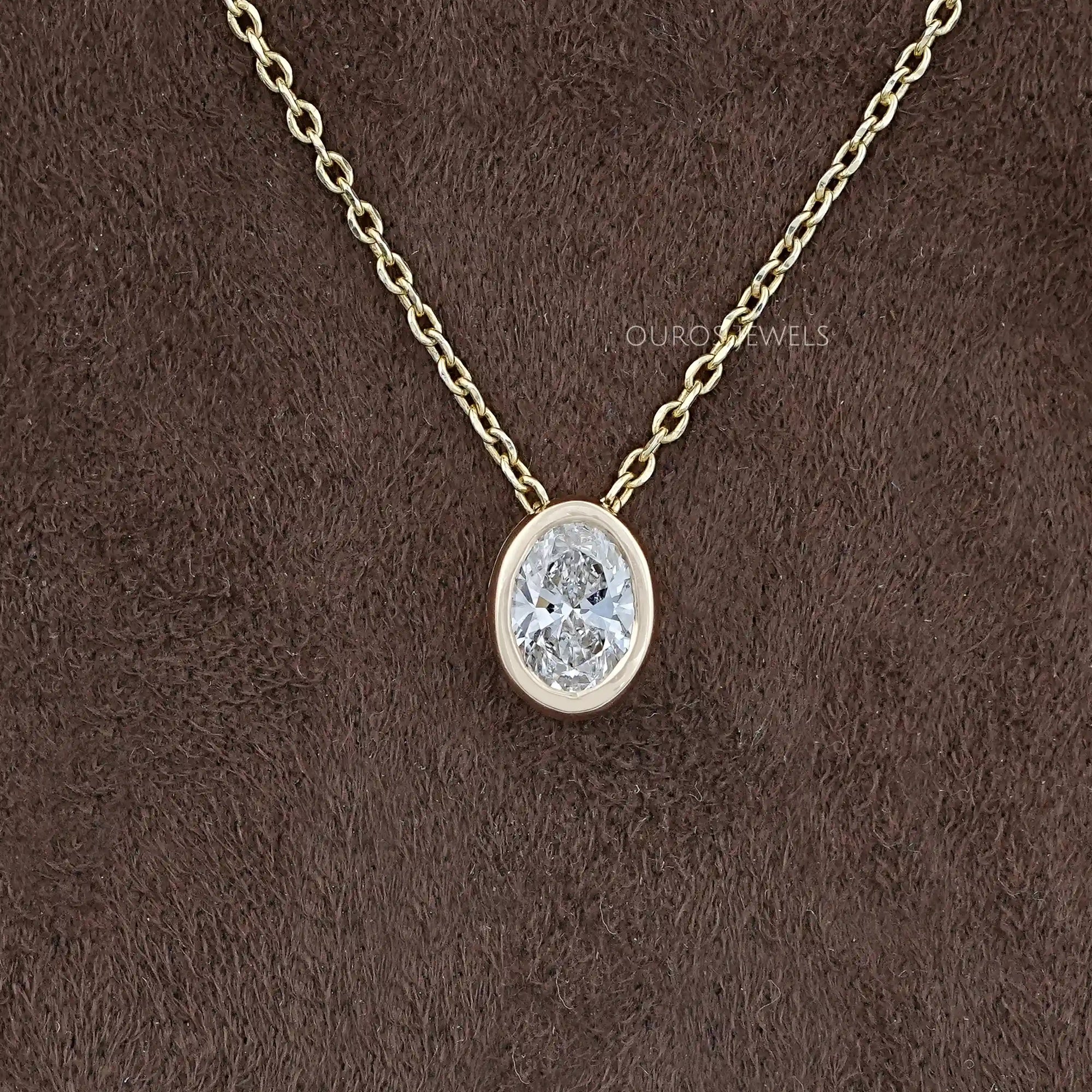 Oval Lab Diamond Bezel Set Solitaire Pendant Necklaces