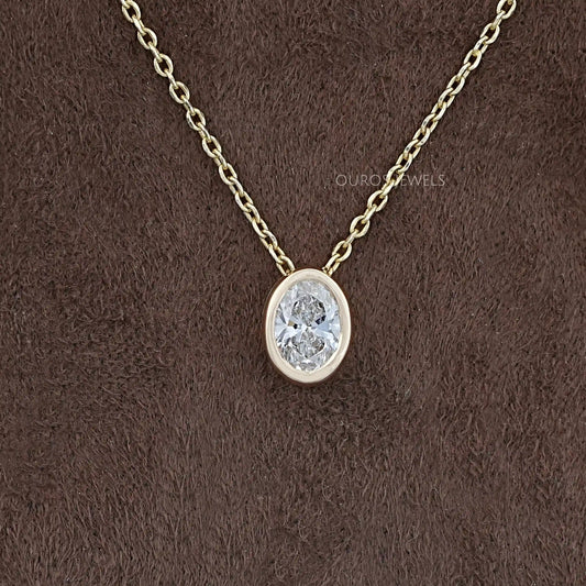 Oval Lab Diamond Bezel Set Solitaire Pendant Necklaces