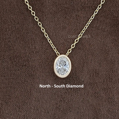 Oval Lab Diamond Bezel Set Solitaire Pendant Necklaces