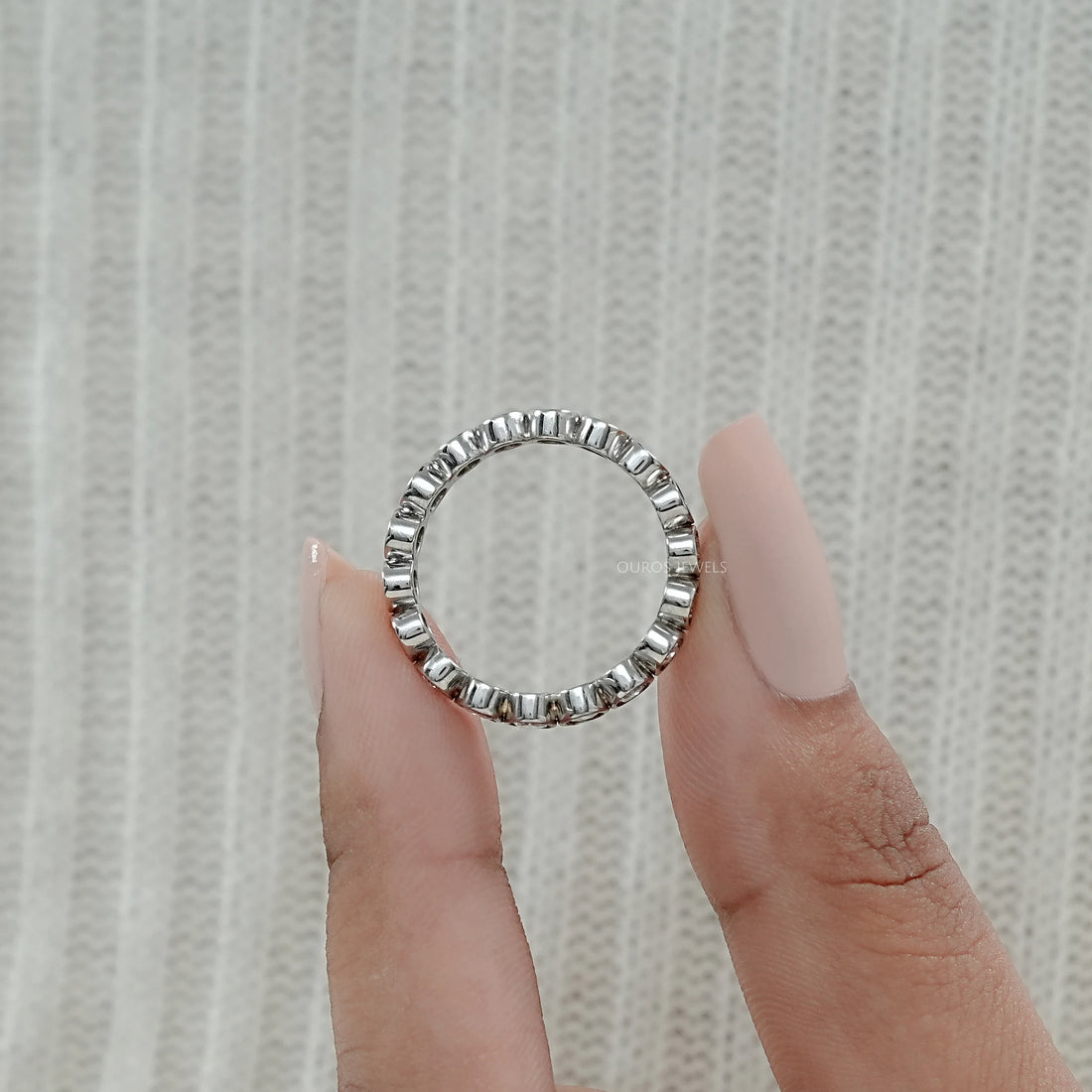 Bezel Set Oval Cut Lab Diamond Wedding Band