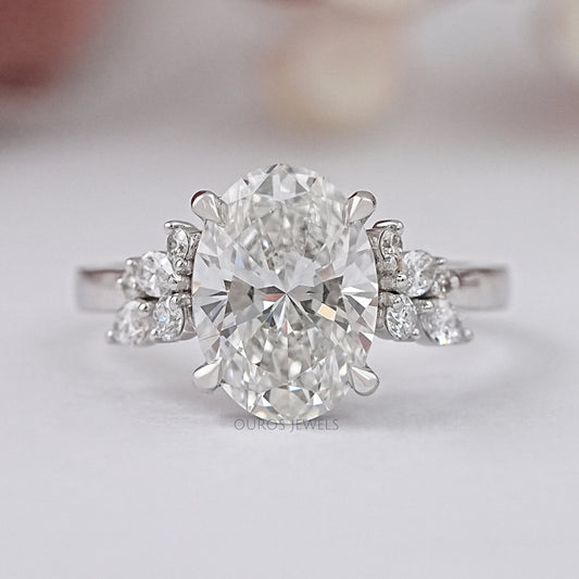 Solitaire Oval Cut Cluster Lab Grown Diamond Ring Ring