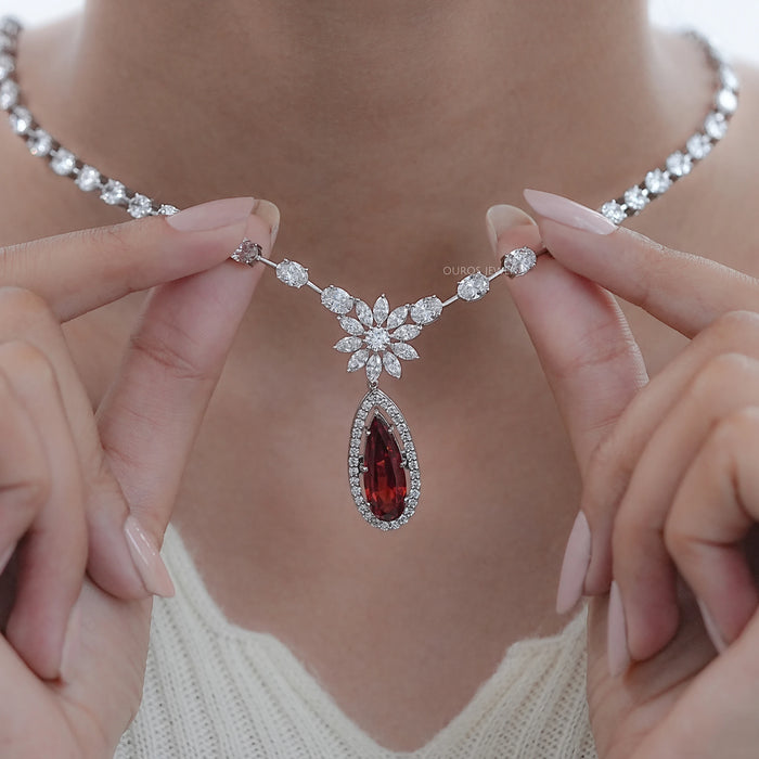 Red Ruby Pear Gemstone Bridal Necklace