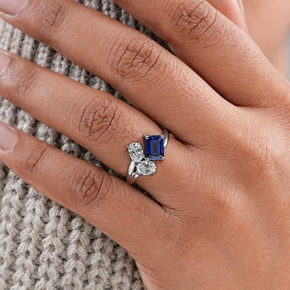 Sapphire Emerald And Oval Cut Split Shank Diamond Ring