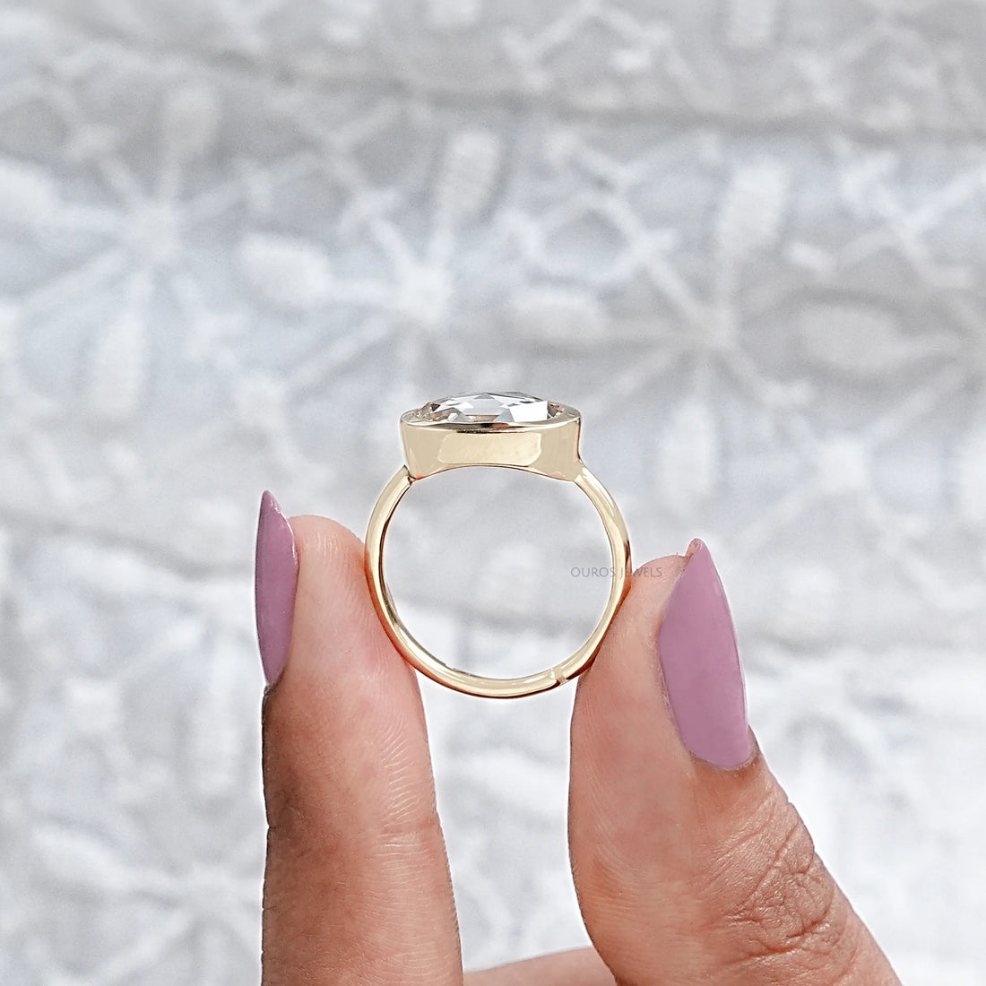 East West Rose Cut Oval Lab Diamond Bezel Solitaire Ring Rings