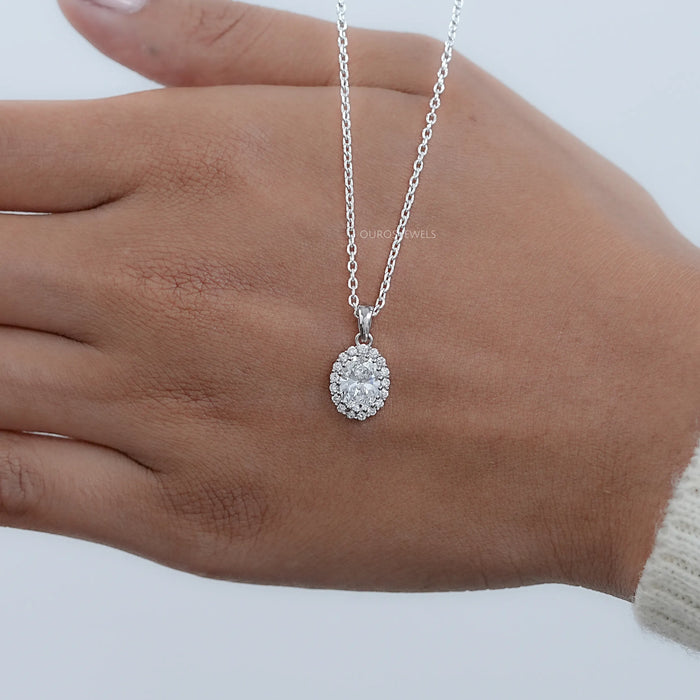 Oval and Round Lab Grown Diamond Halo Pendant