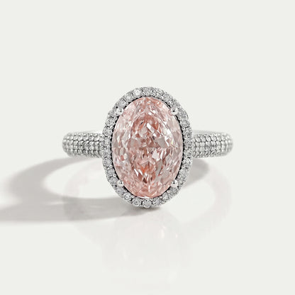 Fancy Pink Oval Diamond Pave Set Accent Ring Ring