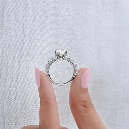 Oval Cut Lab Diamond Solitaire Accent Engagment Ring Ring