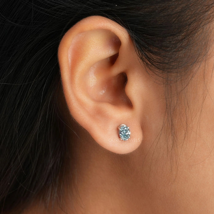 Oval Cut Diamond Stud Earrings In Blue