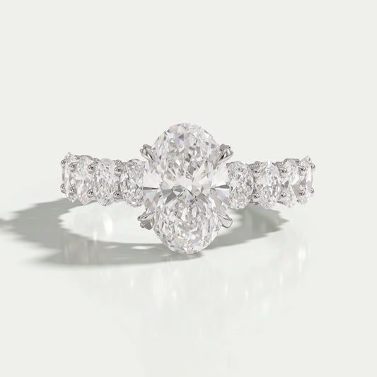 Oval Cut Lab Diamond Solitaire Accent Engagment Ring Ring