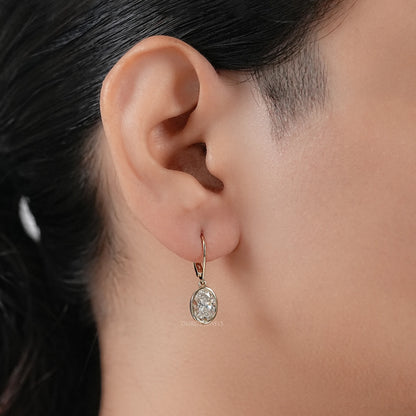Oval Diamond Bezel Set Drop Hoop Earrings Earrings