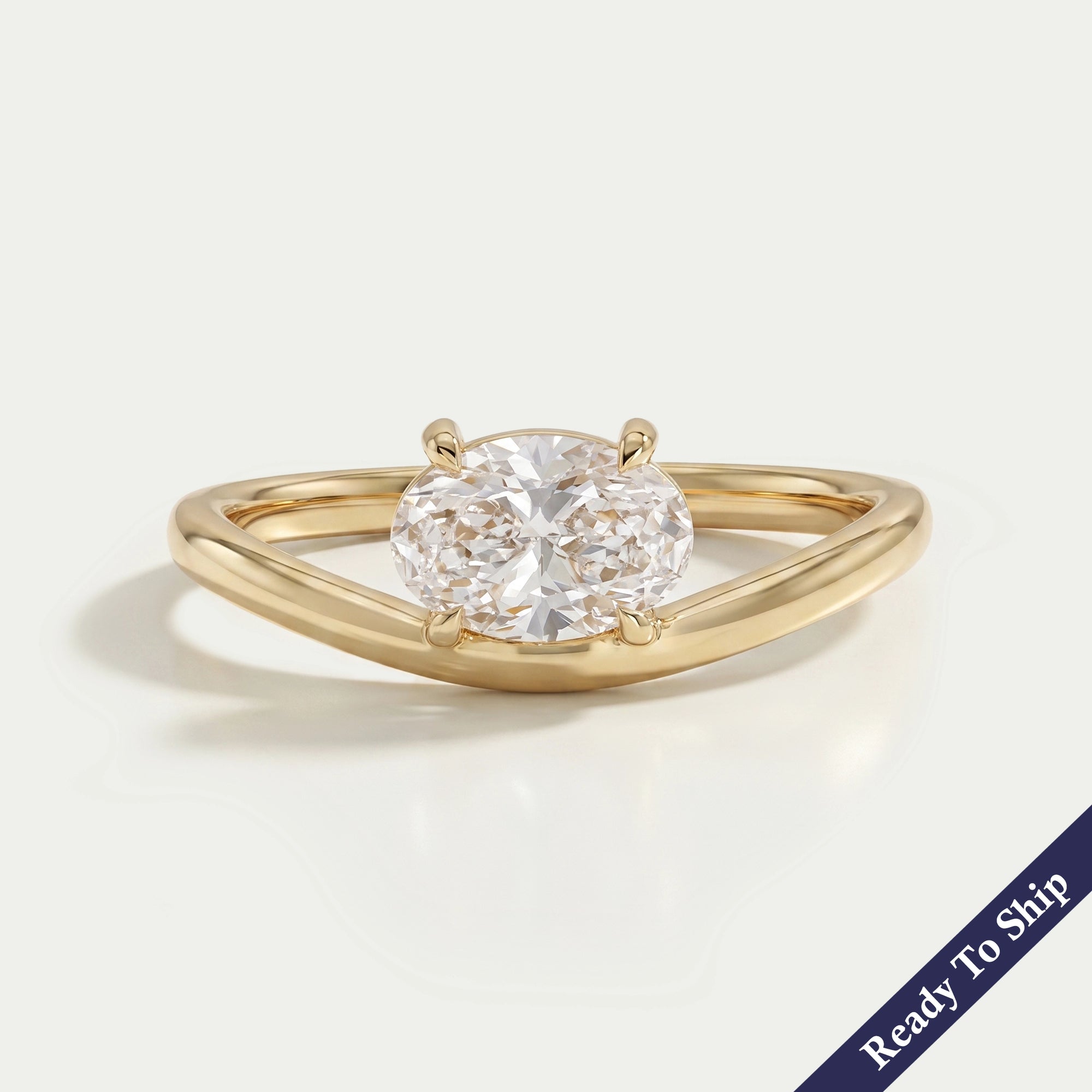 Oval Cut Solitaire Curved Engagement Ring Ring