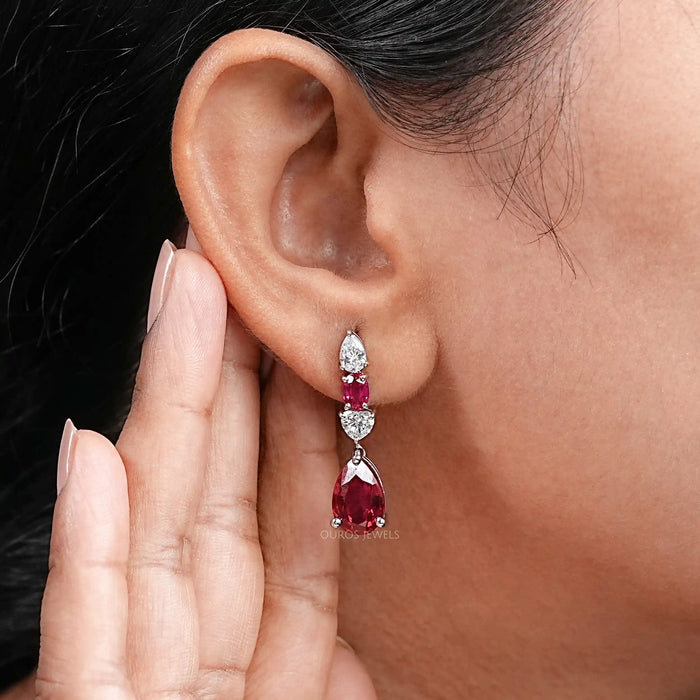 Ruby Pear Gemstone Dangle Earrings