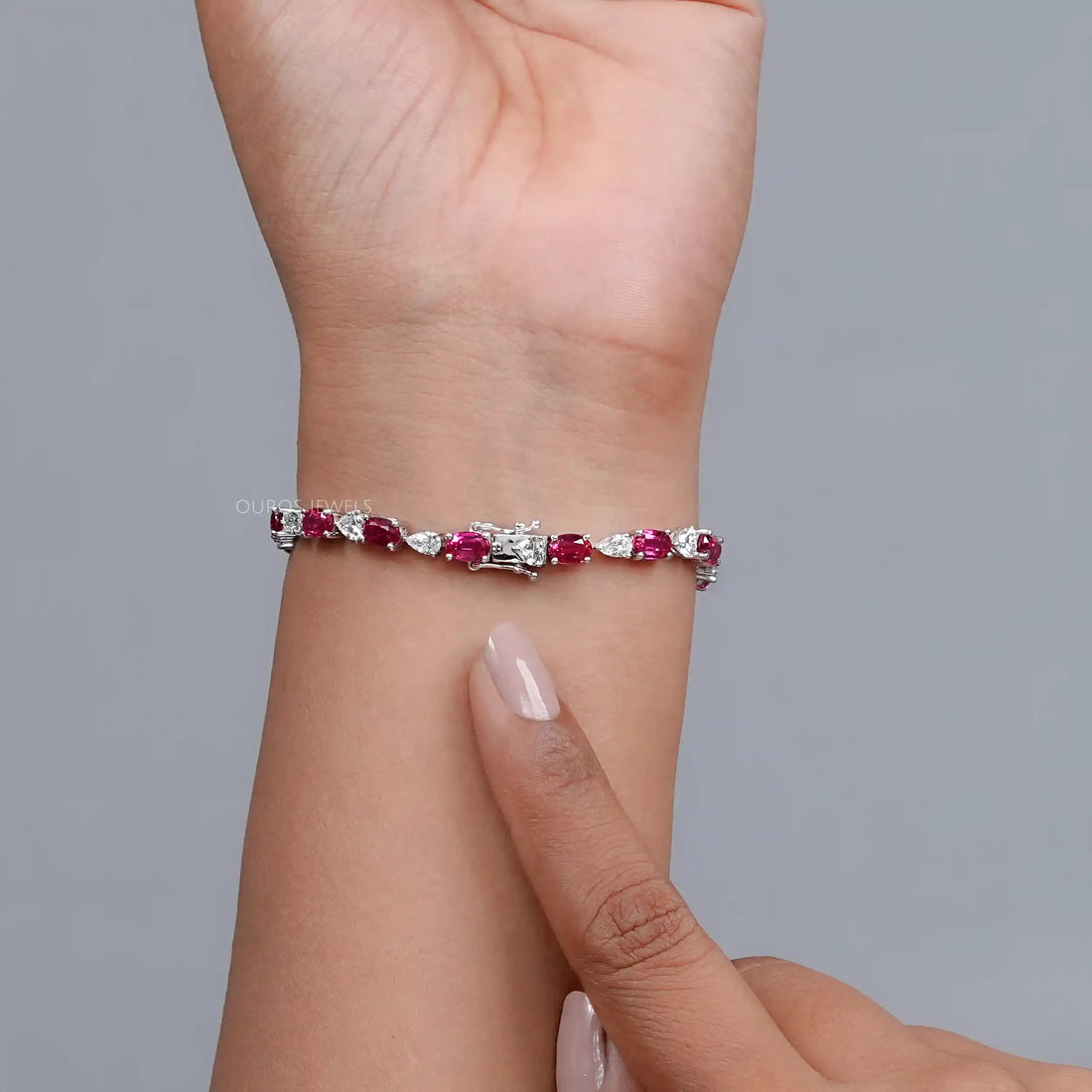 Ruby Oval and Diamond Tennis Bracelet Bracelet