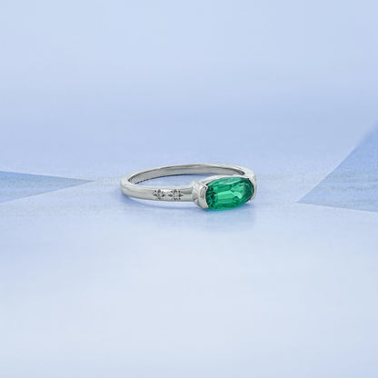 Green East West Oval Gemstone Accent Engagement Ring Ring