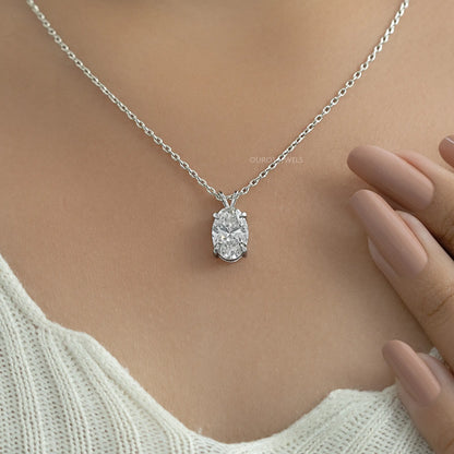 Oval Cut Lab Diamond Solitaire Bail Pendant Necklaces